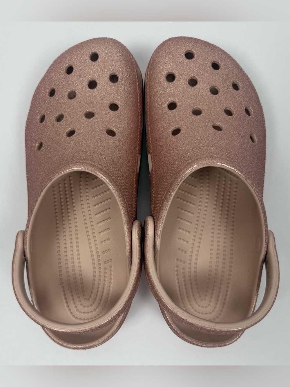 Crocs Classic Glitter Clog Quartz Rose Gold Sparkle Women’s 11 Men’s 9 EUC - Picture 5 of 10